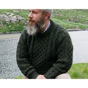 Kerry Woollen Mills Killarney Irish Fisherman Men Traditional Sweater 100% Wool
